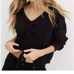 Aerie Black Terry Cloth Sweatshirt with Cinched Back/Front Size Medium